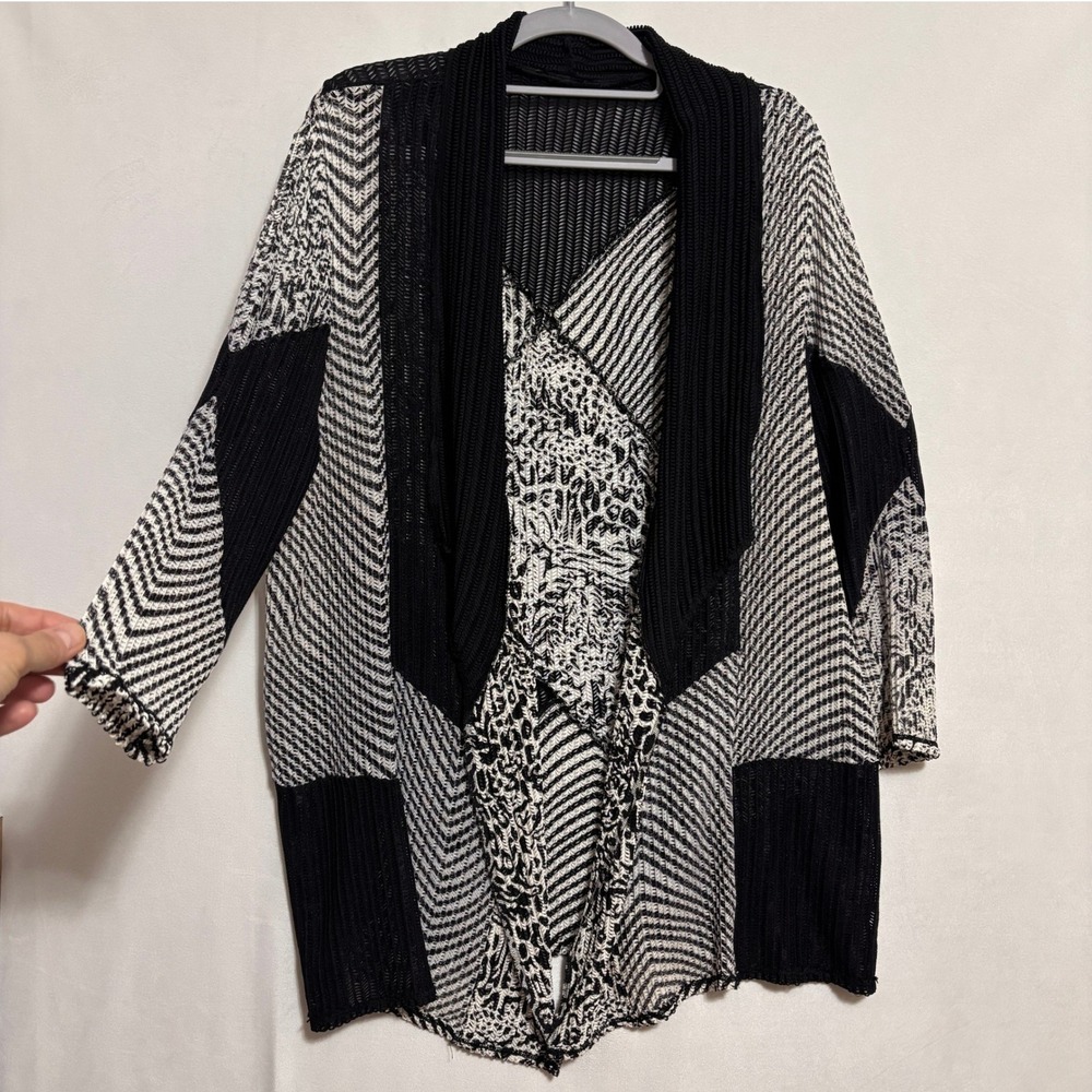 Chico's Travelers Collection Mesh Patchwork Animal Jacket Cardigan Womens 2/L